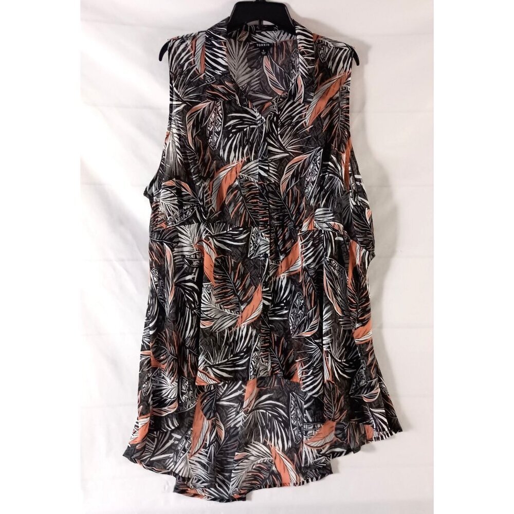 Torrid Floral Chiffon Babydoll Tunic 4 26 4X High Low Button Front - Picture 1 of 5